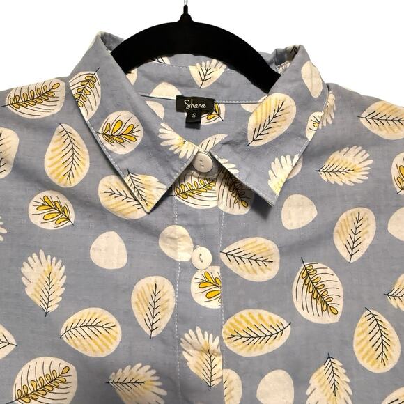 Shana Womens Tunic Lagenlook Art to Wear SIZE SMALL Button Up LEAF Print Fall - Picture 3 of 13